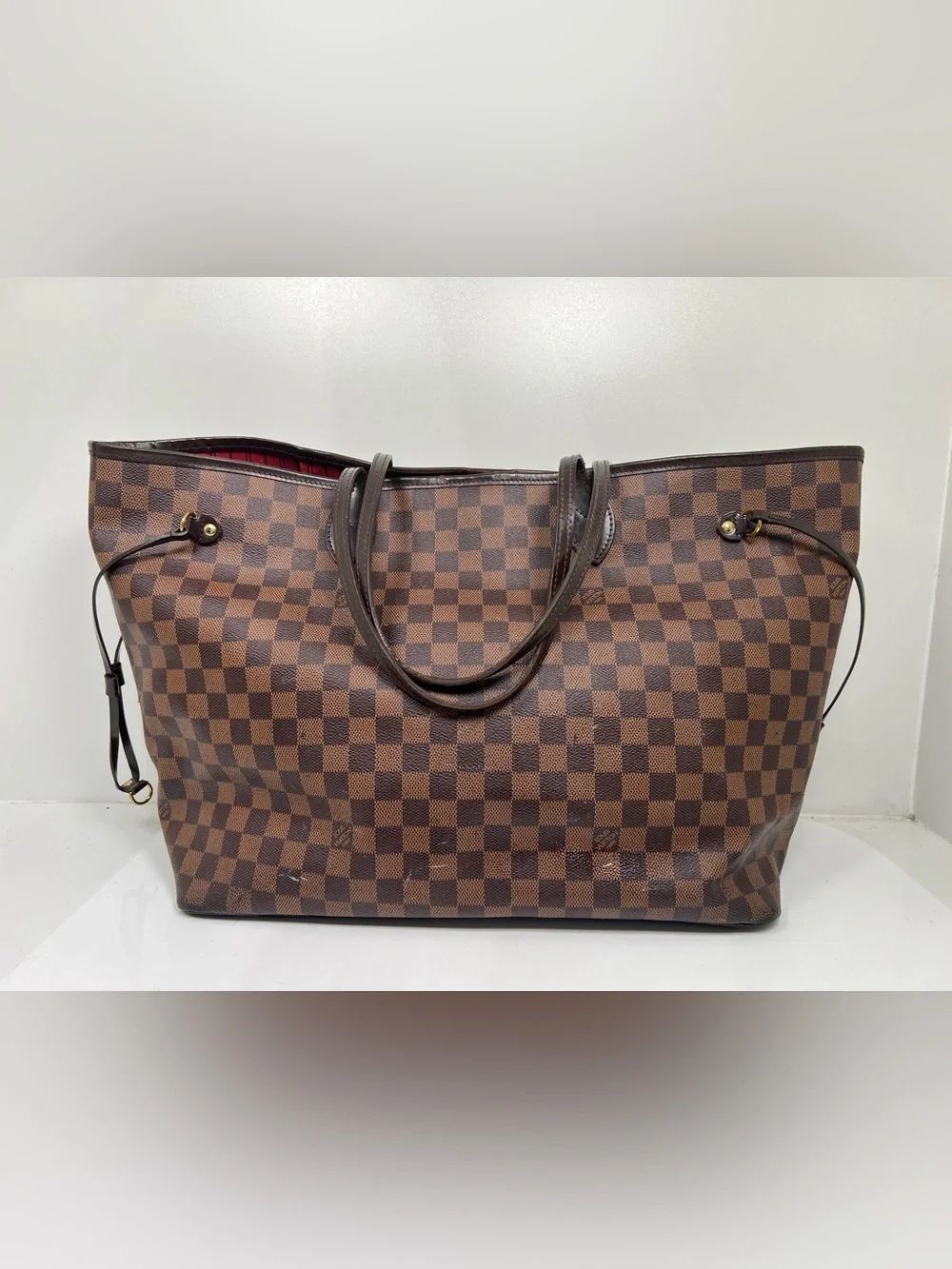 Louis Vuitton Neverfull GM Tote Bag Damier Ebene Canvas Red Interior
